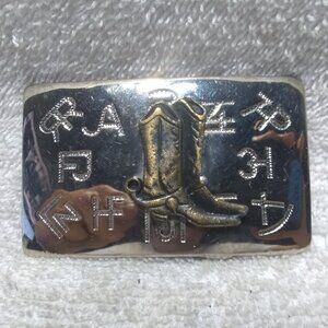 Gold Western Boots Silver Engraved Chambers Branding Symbols Buckle Great